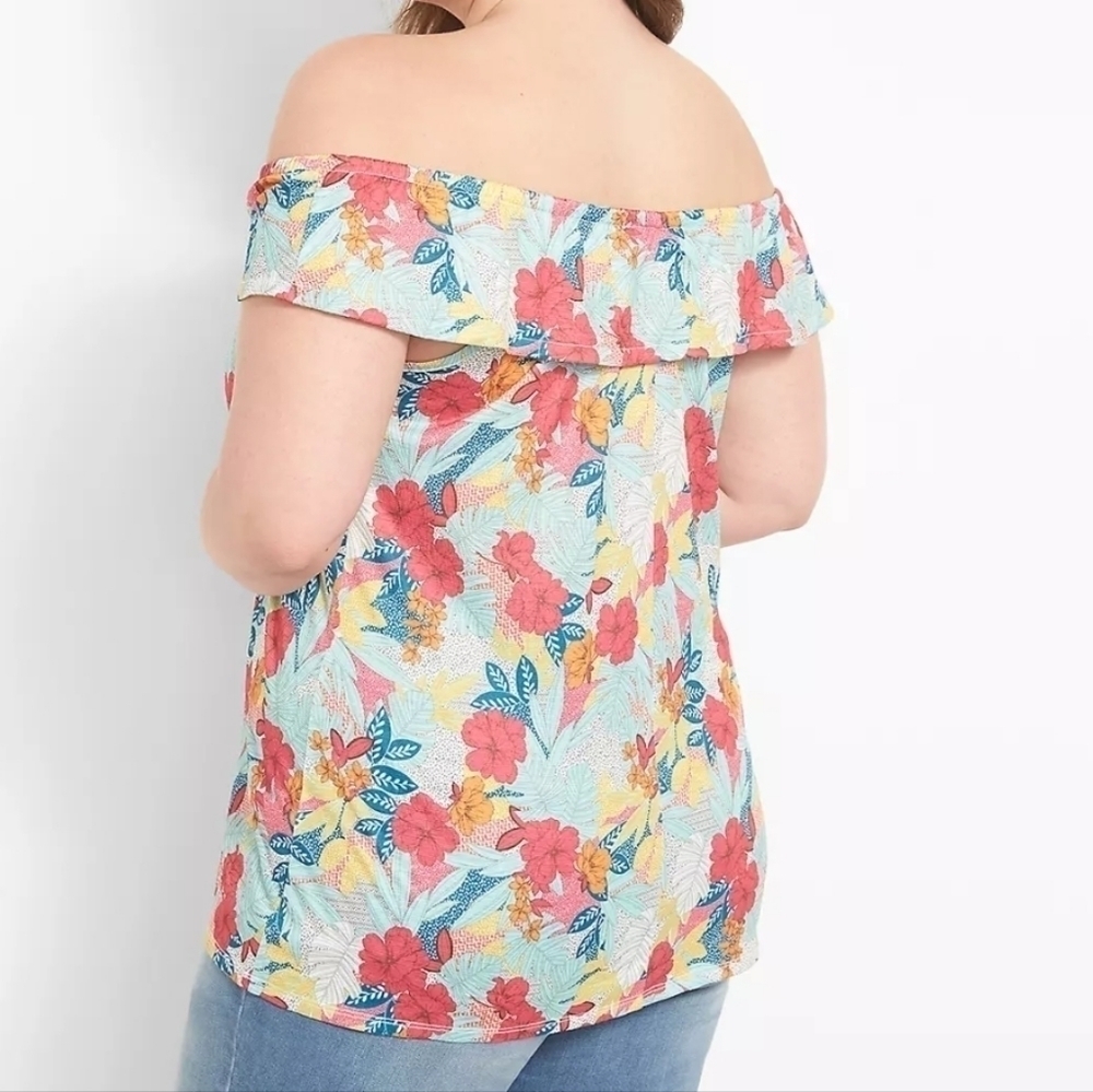 NWT LANE BRYANT FLORAL OFF THE SHOULDER RUFFLE TOP SIZE 1X (14-16) - Picture 2 of 4